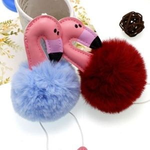 Adorable Red Flamingo Pom Pom Handbag Keychain